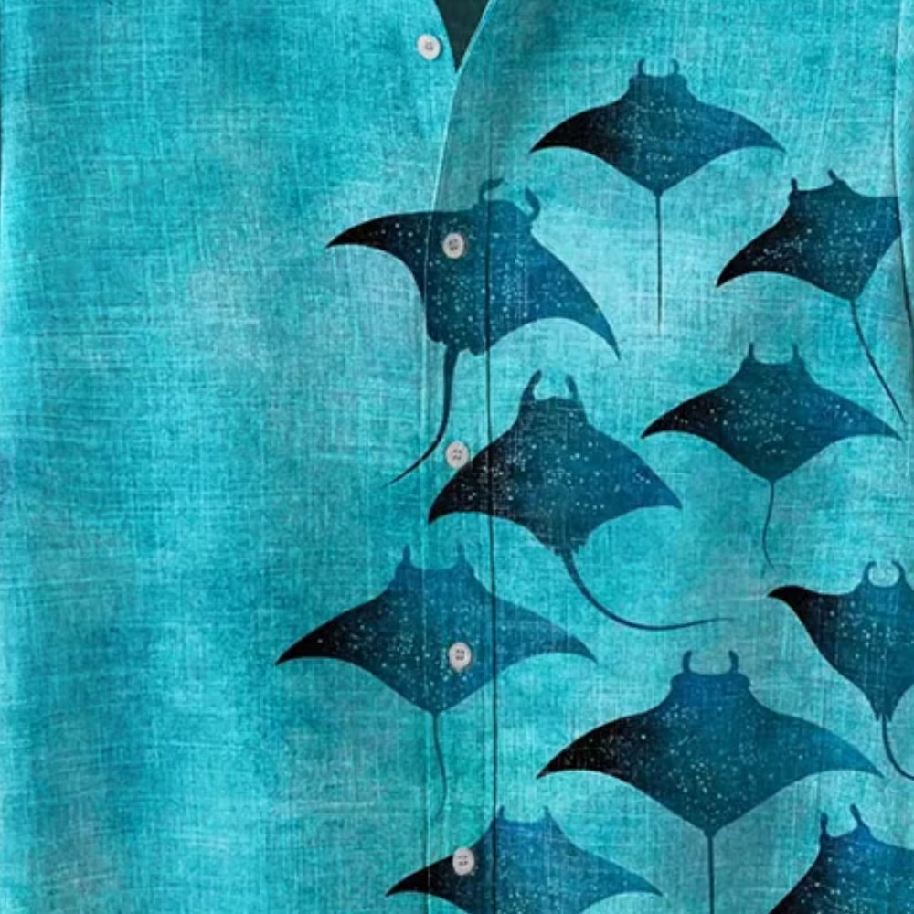 Chemise décontractée pour homme à imprimé artistique Manta Rays style bohème