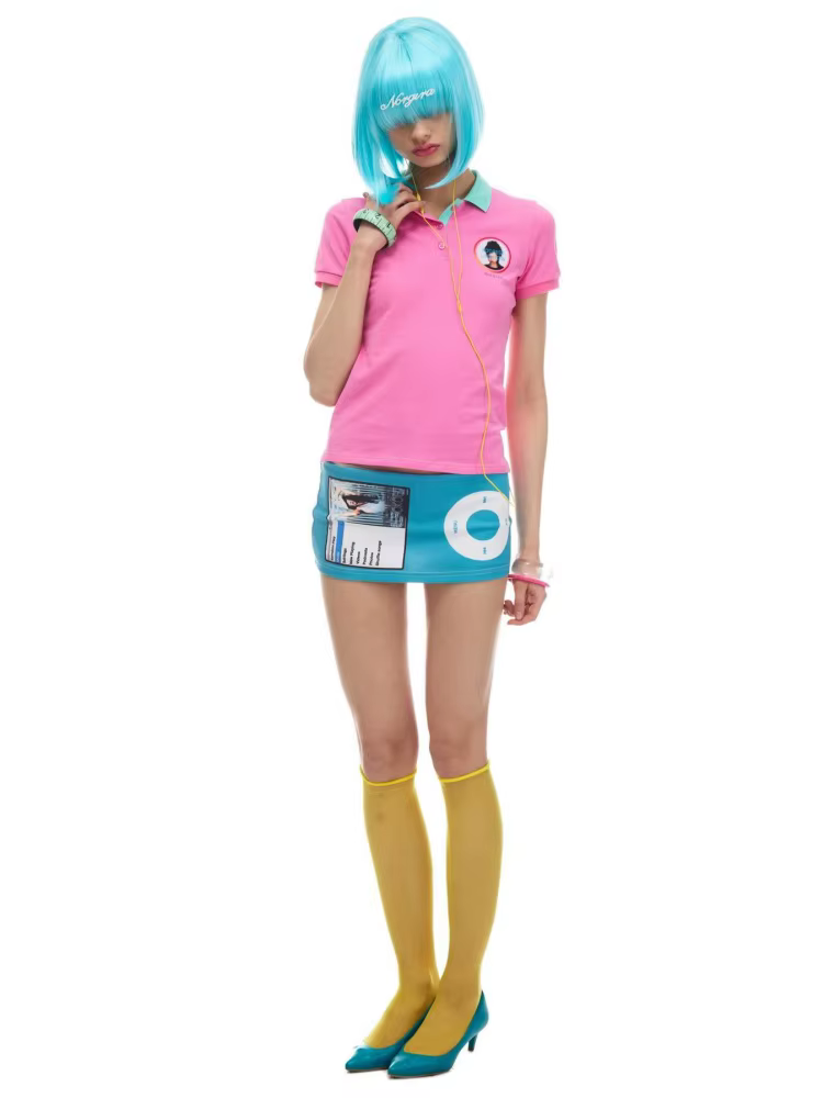 Polo rose à imprimé graphique et col contrastant pour femme