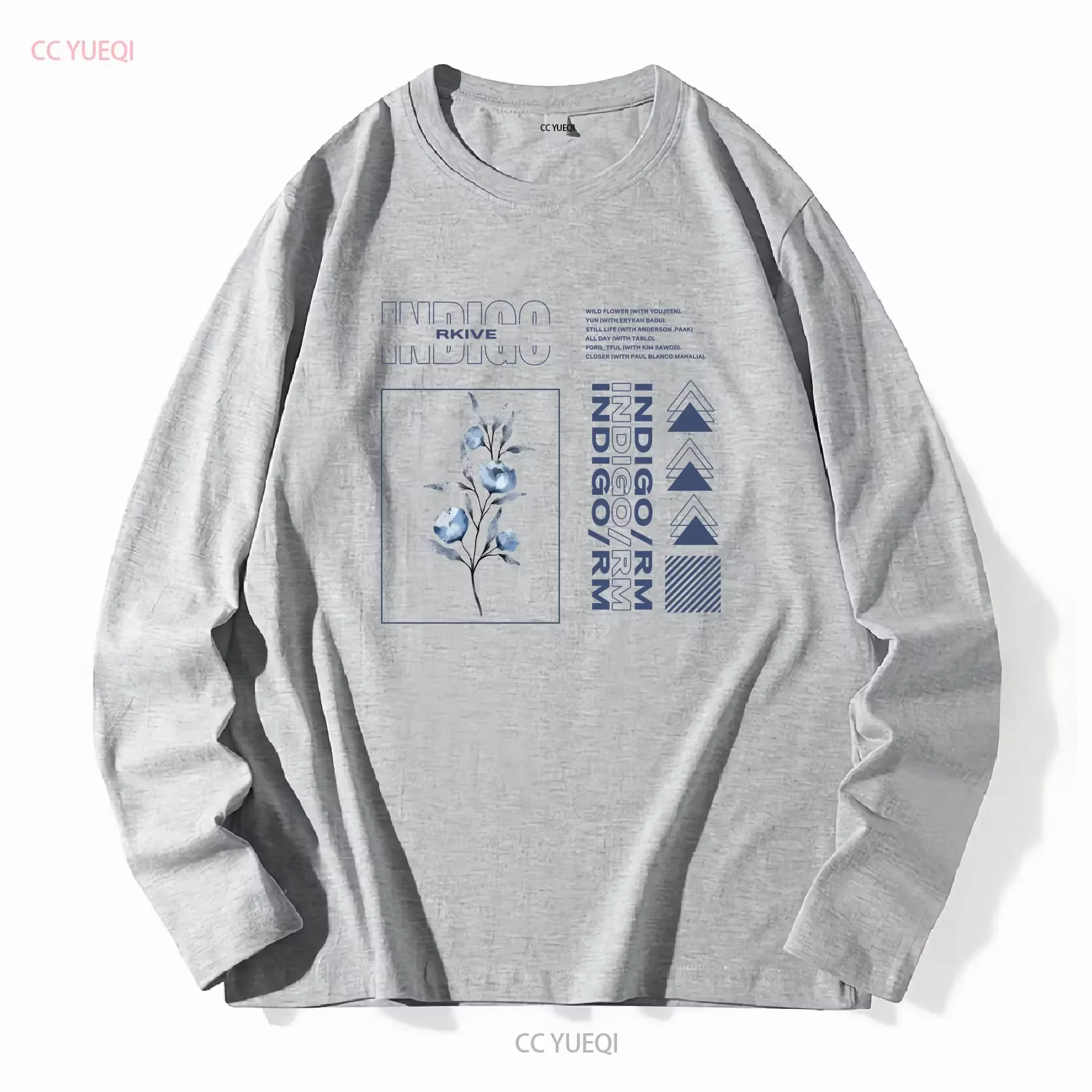 RM Indigo T-shirt manches longues ou courtes vintage Lavé Confortable Polyvalent Élégant streetwear homme vêtements de créateurs Unisexe