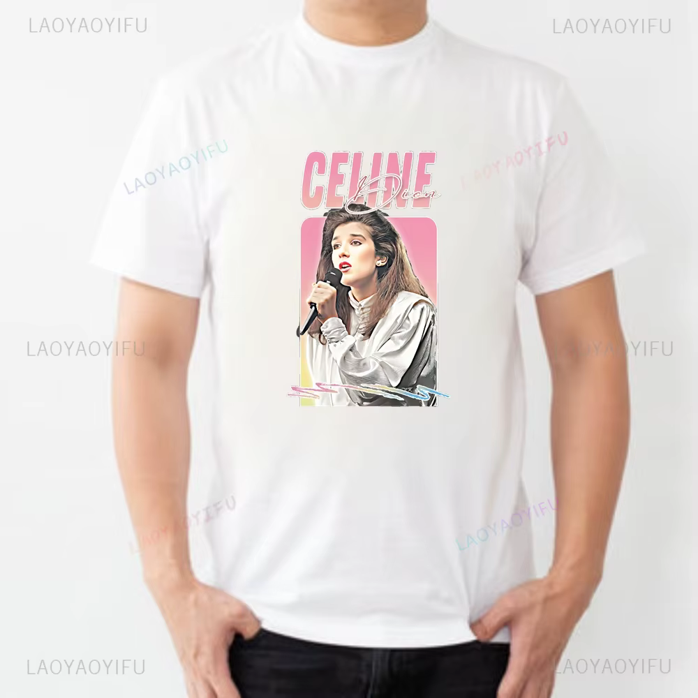 T-shirt imprimé rétro Céline Dion - Chemise à manches courtes tendance unisexe adaptée aux hommes et aux femmes