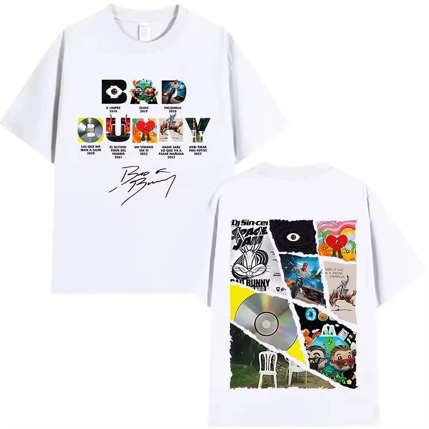 T-shirts Hip Pop Tops Rapper Bad Bunny Tour 2025 Album Merch Debi Tirar Mas Fotos DTMF Graphics T-shirt en coton imprimé unisexe