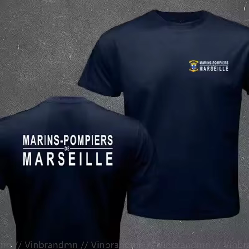Marins français pompiers Marseille bataillon de feu Naval T-shirt hommes à manches courtes décontracté 100% coton