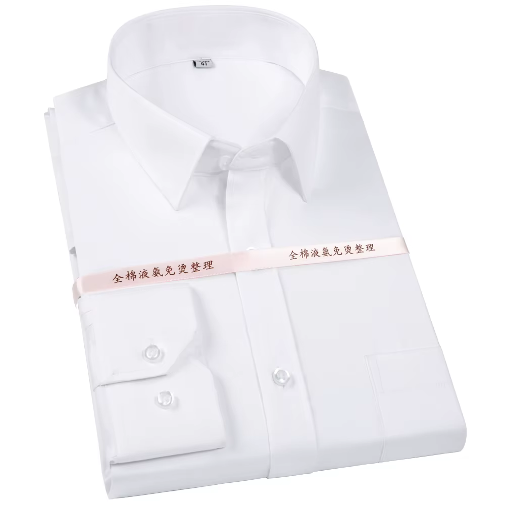 Chemise habillée basique pour hommes, coupe Standard, sans fer, couleur unie, Business formel, Premium, 100% coton, manches longues, chemises de travail et de bureau
