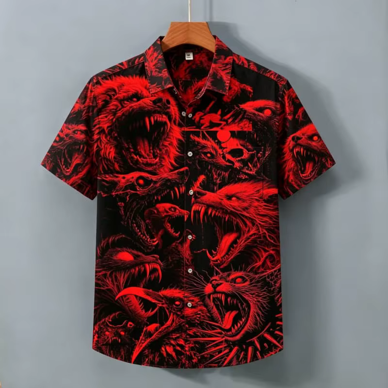 Chemise à manches courtes pour homme avec imprimé tête de loup dominant