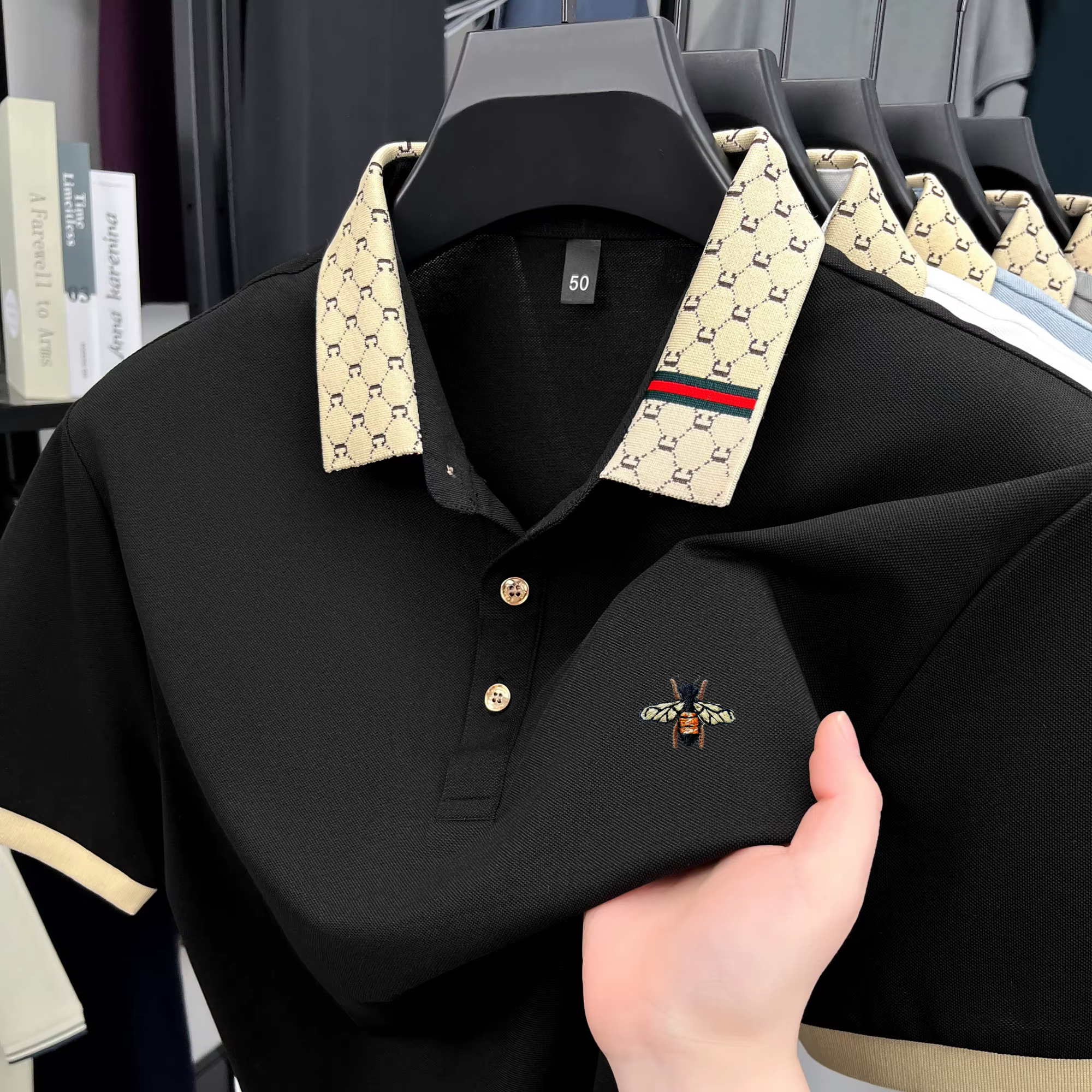 Haute qualité miel abeille brodé à manches courtes hommes polo été nouveau T-shirt marque lettre jacquard revers décontracté haut tendance