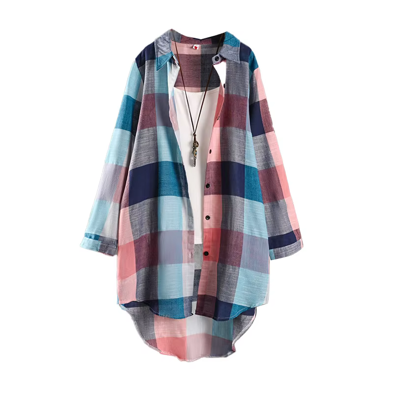 Chemise à carreaux à manches longues pour femmes