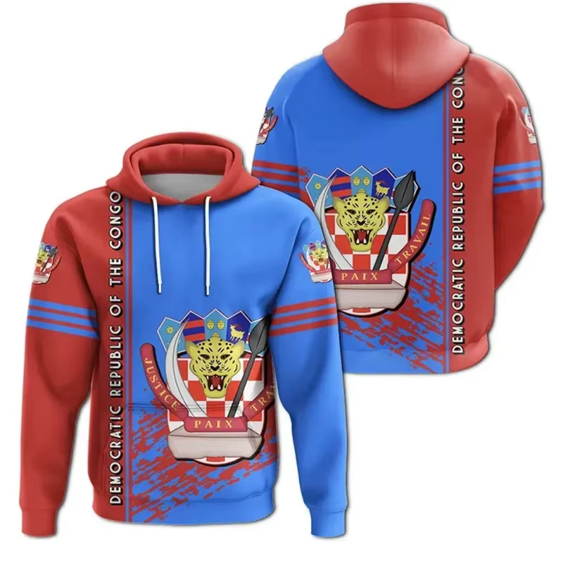 Impression 3D de la carte de la République du Congo, sweats à capuche, blason graphique PVD Congo, vêtements pour hommes, nouveau