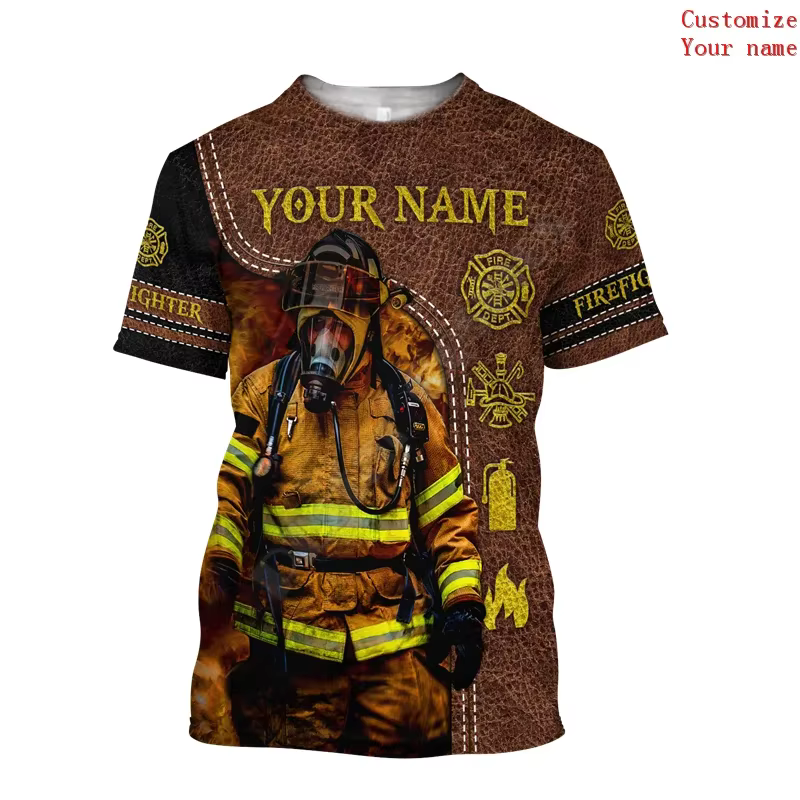Personnaliser nom pompier 3D partout imprimé T-shirts femmes pour hommes été