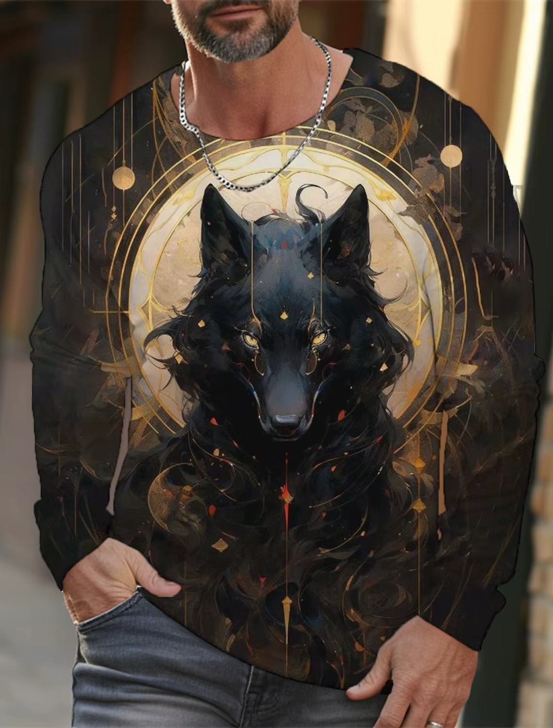 T-shirt à manches longues The Wolf Graphic pour hommes