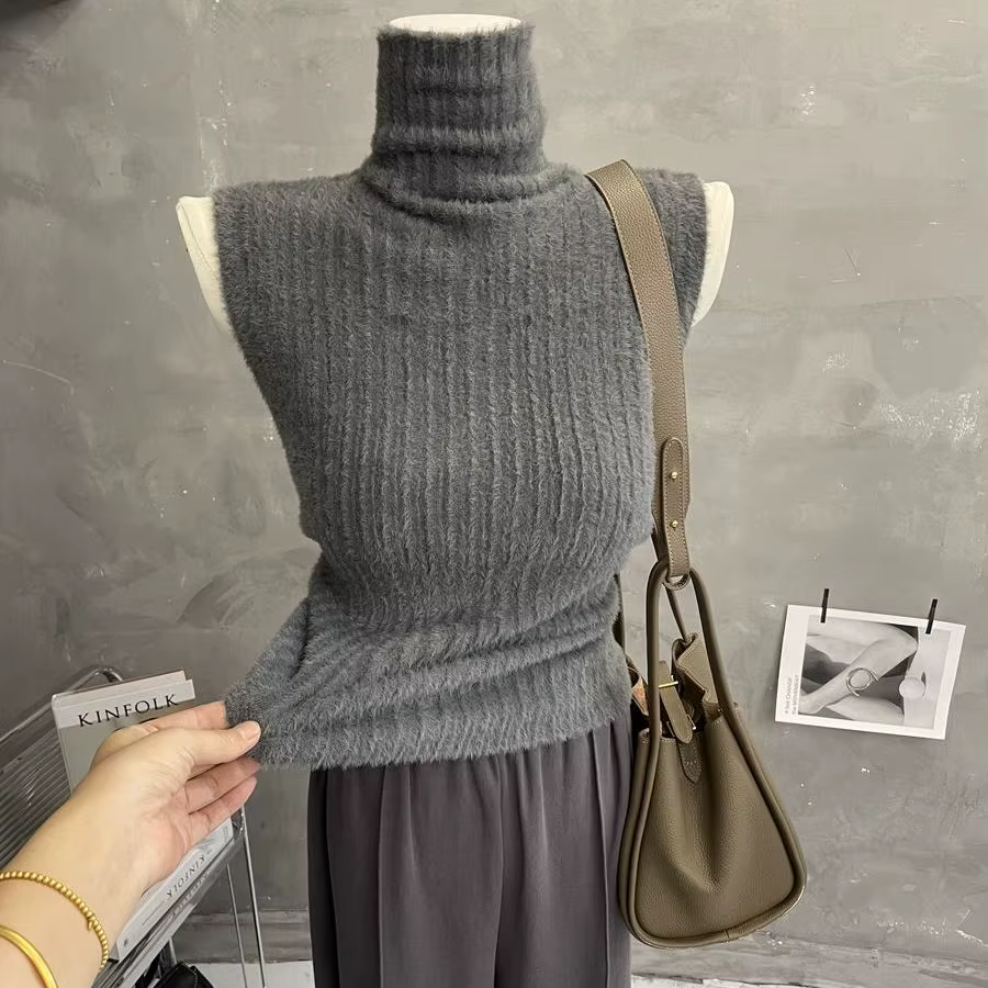 Pull gilet sans manches à col haut