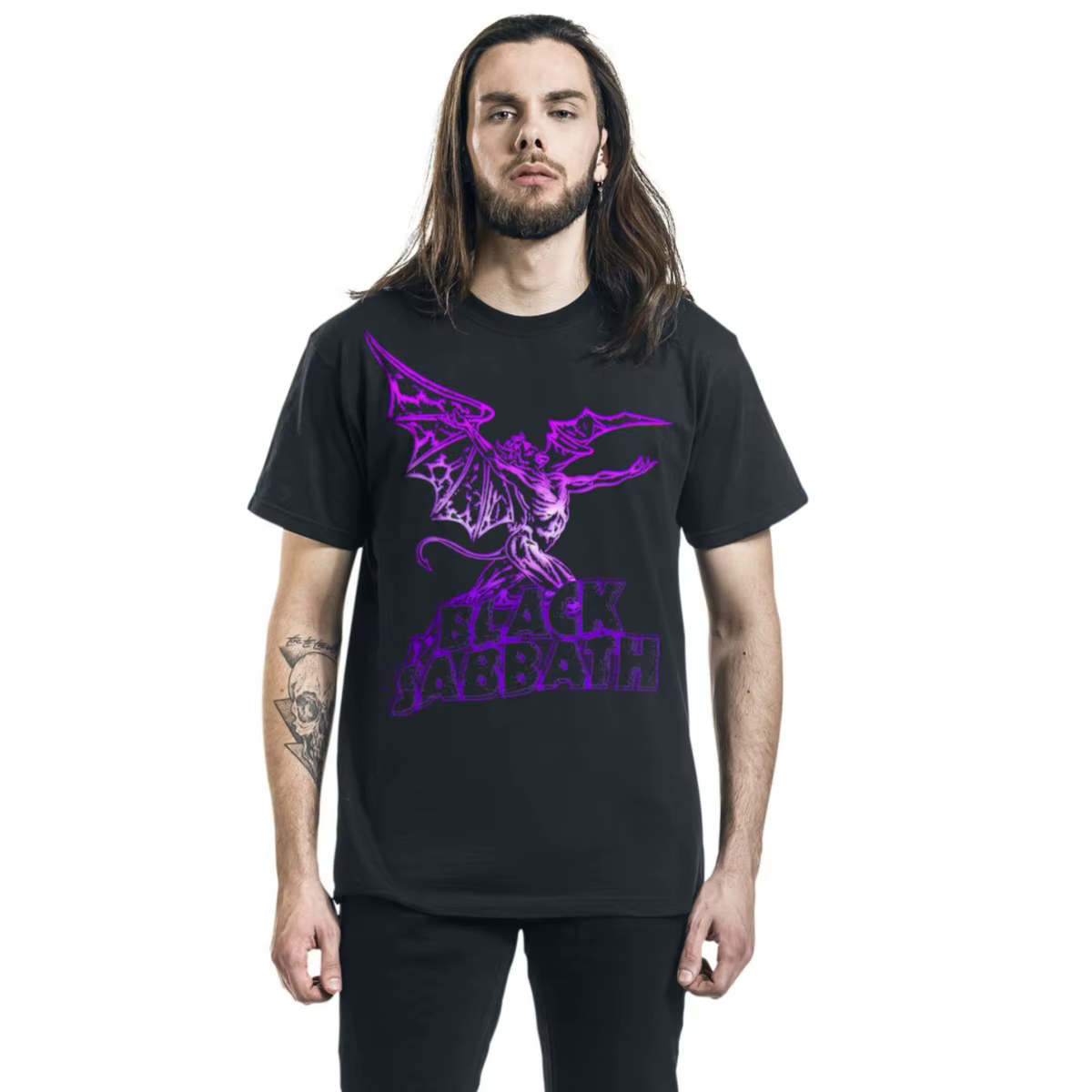 T-shirt en coton noir avec motif Black Sabbath