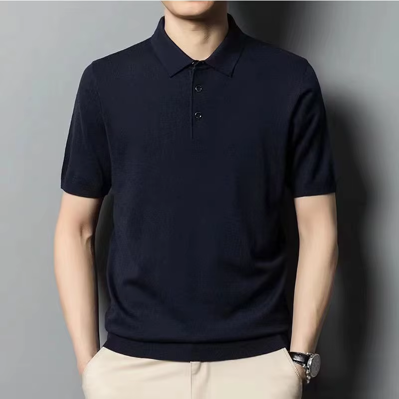 2025 mûrier soie laine pull col Polo pulls hommes ample surdimensionné S-3XL tricoté bas chemise été nouveau décontracté