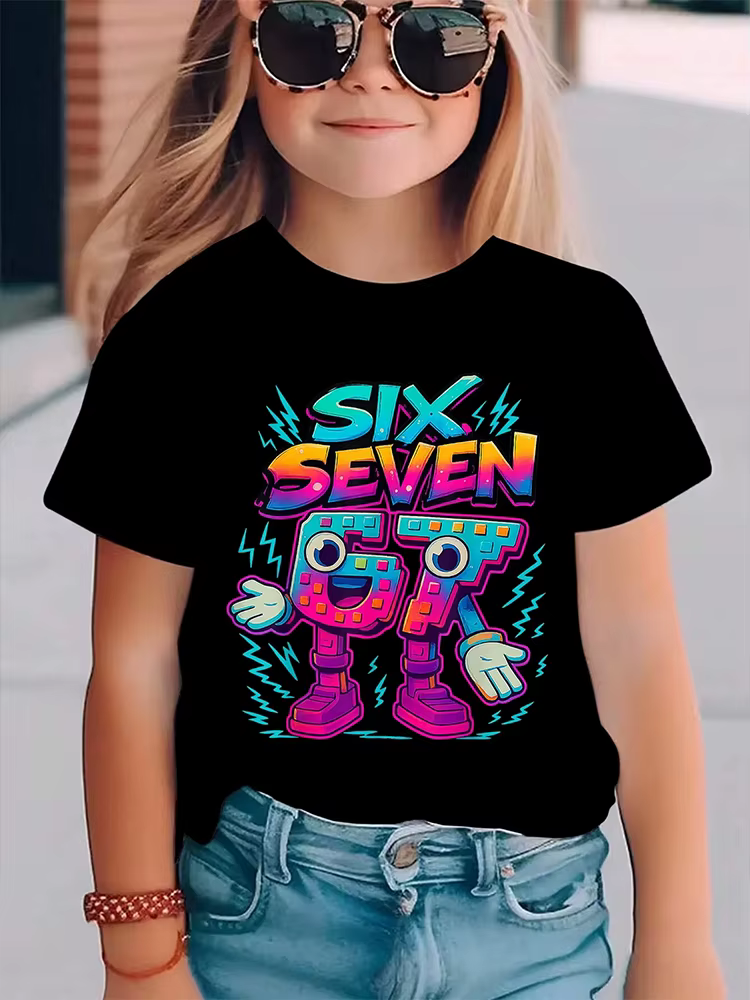 T-shirt graphique pour enfants Neon SIX SEVEN numéro 67