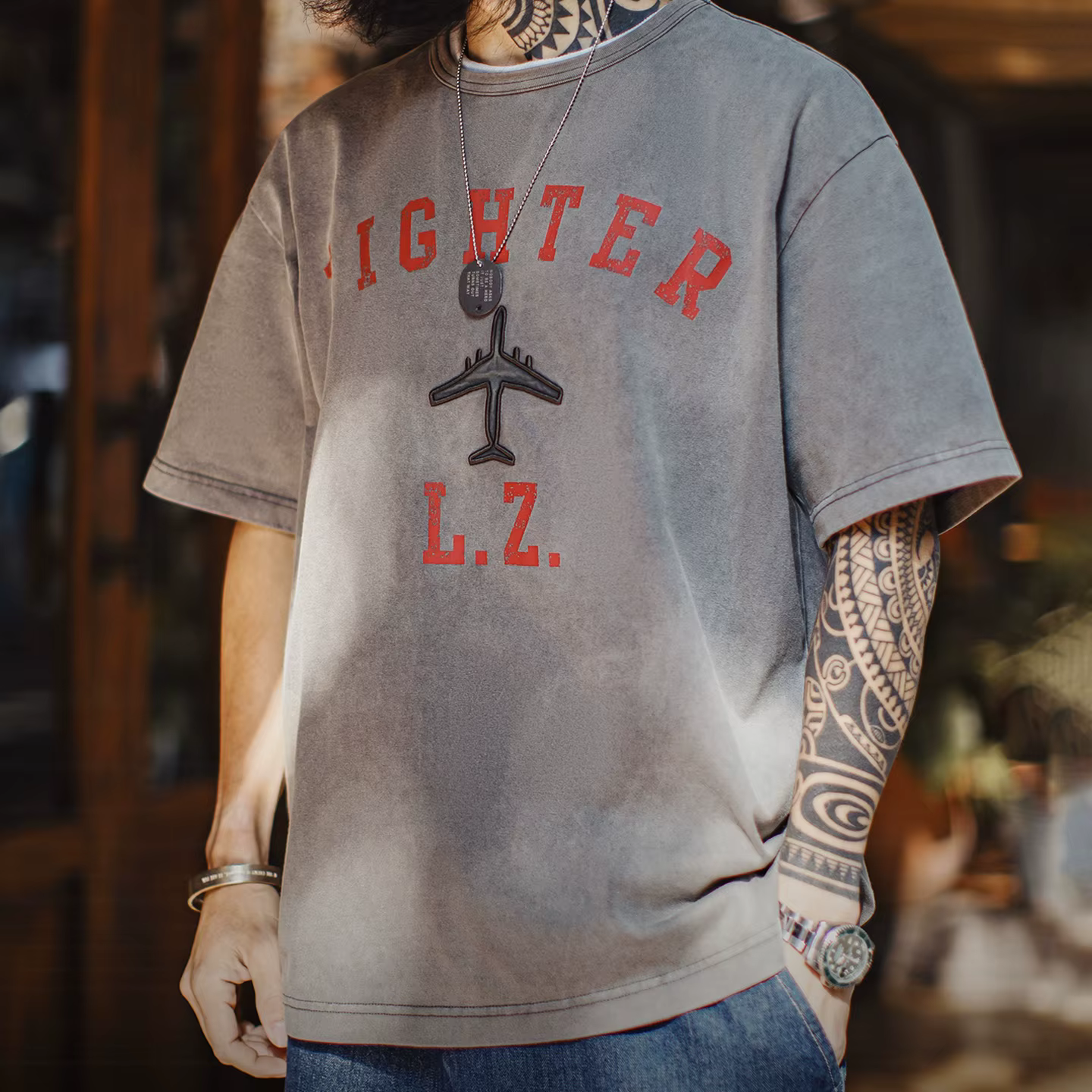 T-shirt homme Maden, imprimé avion de chasse vintage