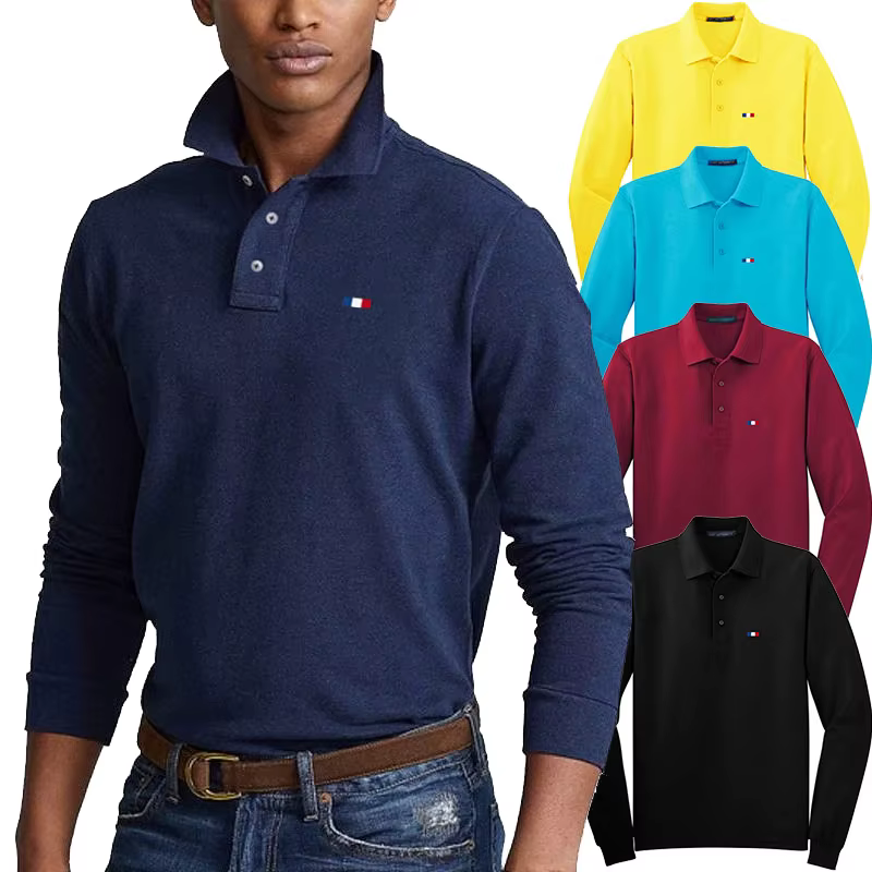 Nouveau Design Polos chemises hommes automne respirant 100% coton