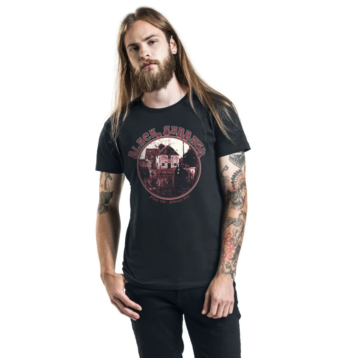 T-shirt en coton noir avec motif Black Sabbath