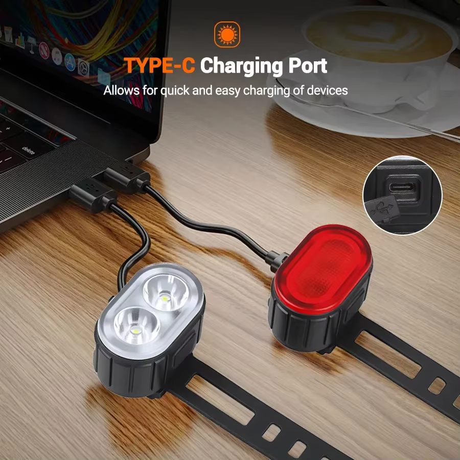 Éclairage de vélo rechargeable, feux avant/arrière, lampe de vélo, lumière LED pour vélo, lampe de poche pour vélo, feu arrière pour vélo, lanterne