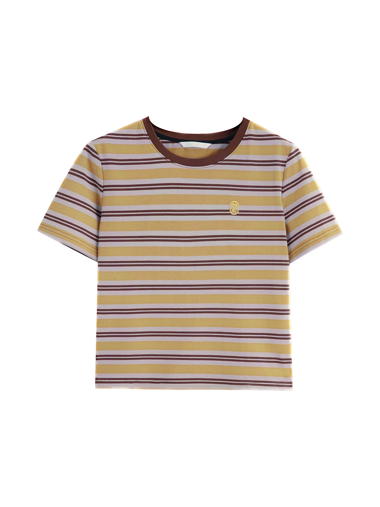 ZIQIAO T-shirt rayé à manches courtes pour femmes 2025 été nouveauté col rond ample Style rétro Chic haut 25ZQ92323