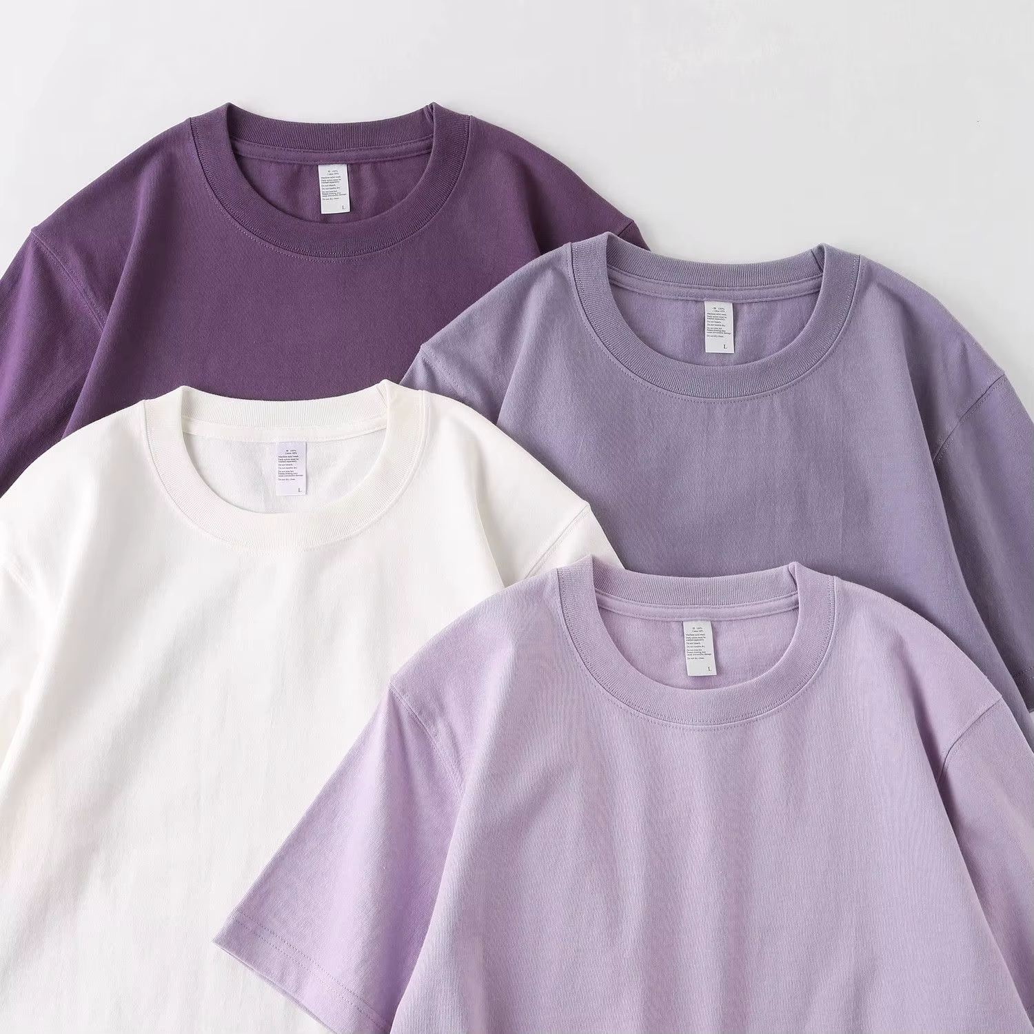 T-shirts pour hommes et femmes 300G lourd gris-violet col rond