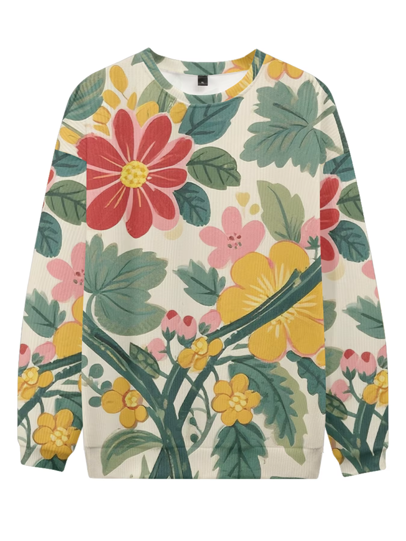 Sweat-shirt à col rond bleu doux avec imprimé Floral élégant