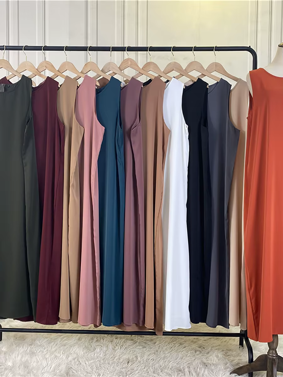 Dubaï Abaya Robe tout-Match tenue décontracté sans manches robes intérieures musulmanes pour les femmes