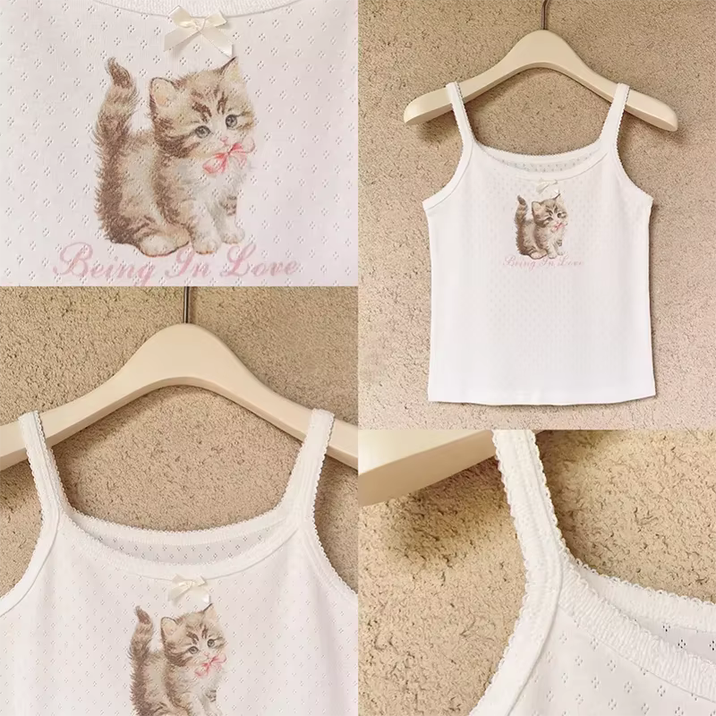 Camisole en coton avec nœud rose pour femme