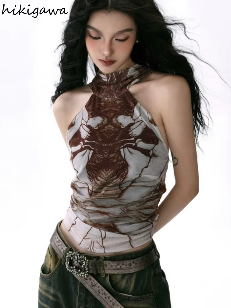 Y2k hauts débardeurs Sexy pour femmes Streetwear mode Camis cravate-teinture été sans manches haut court 2025 Ropa Mujer dos nu tunique gilet
