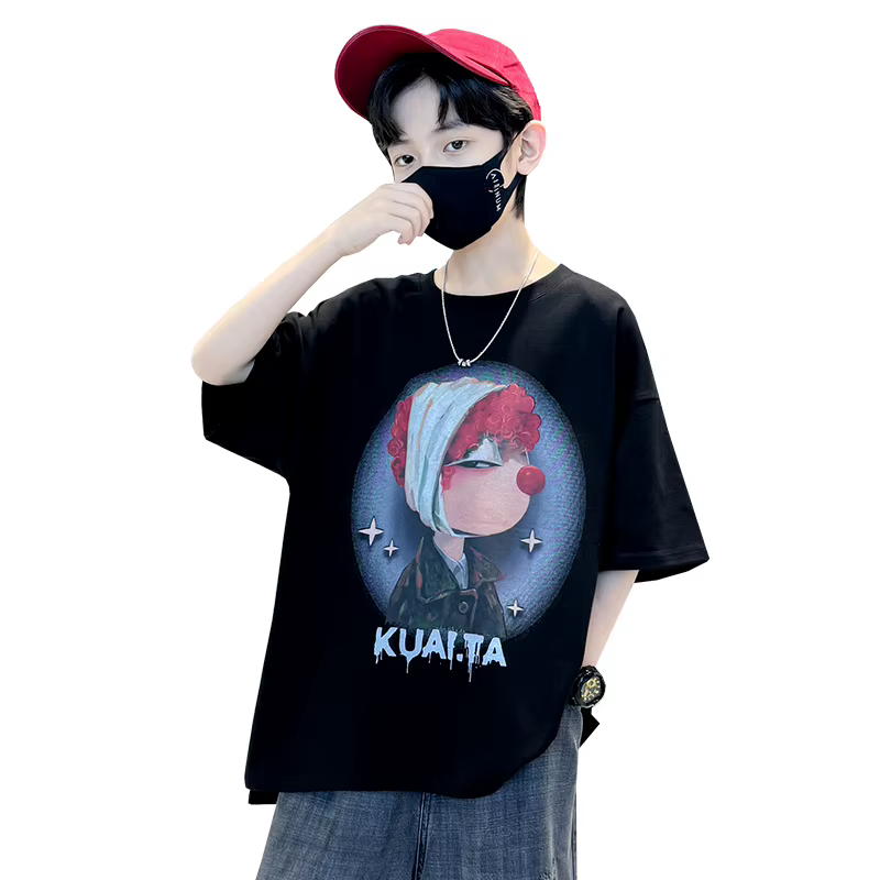 Enfants garçons T-Shirt été couverture en coton adolescent dessin animé motif lâche mode t-shirts à manches courtes