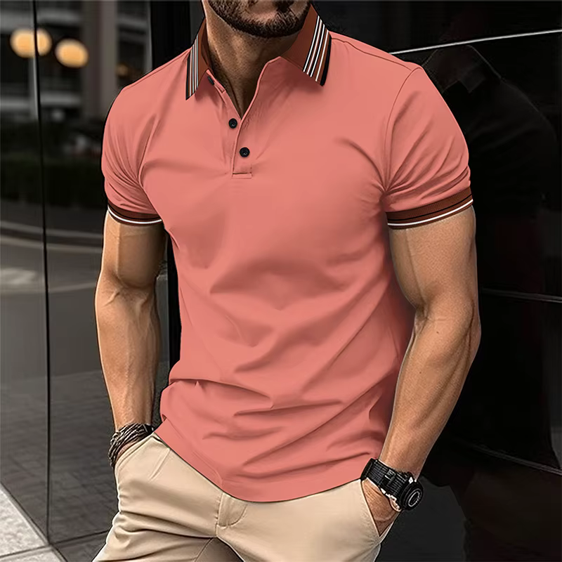 2025 Amazon transfrontalier nouveau POLO pour hommes couleur unie bouton décontracté mode à manches courtes T-shirt haut