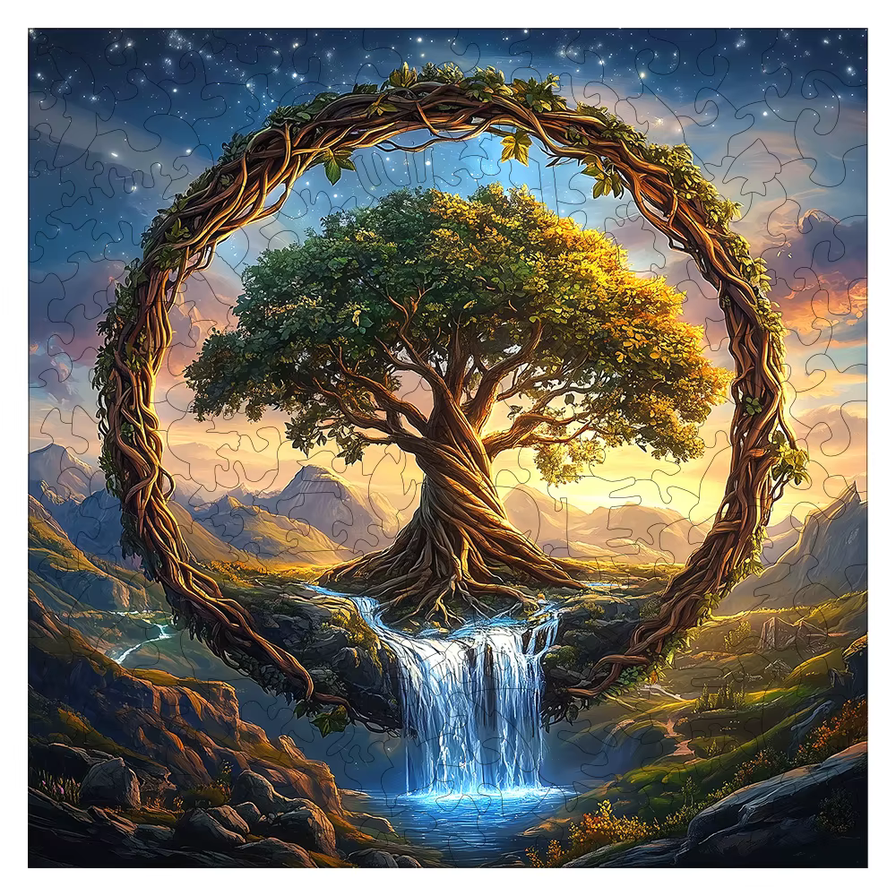 Puzzle en bois de rivière cascade arbre de vie pour adultes | Jeu familial créatif irrégulier de forme unique –