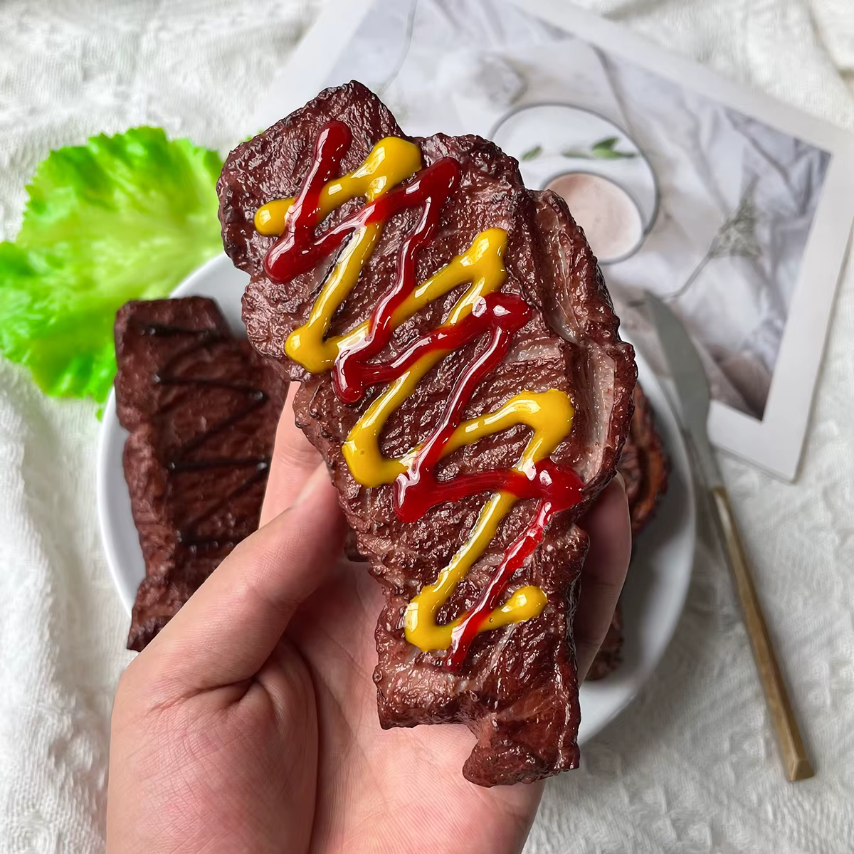 Modèle de faux steak réaliste-accessoire de viande artificielle pour la photographie alimentaire, affichage de restaurant, décoration de cuisine, décoration de fête barbecue