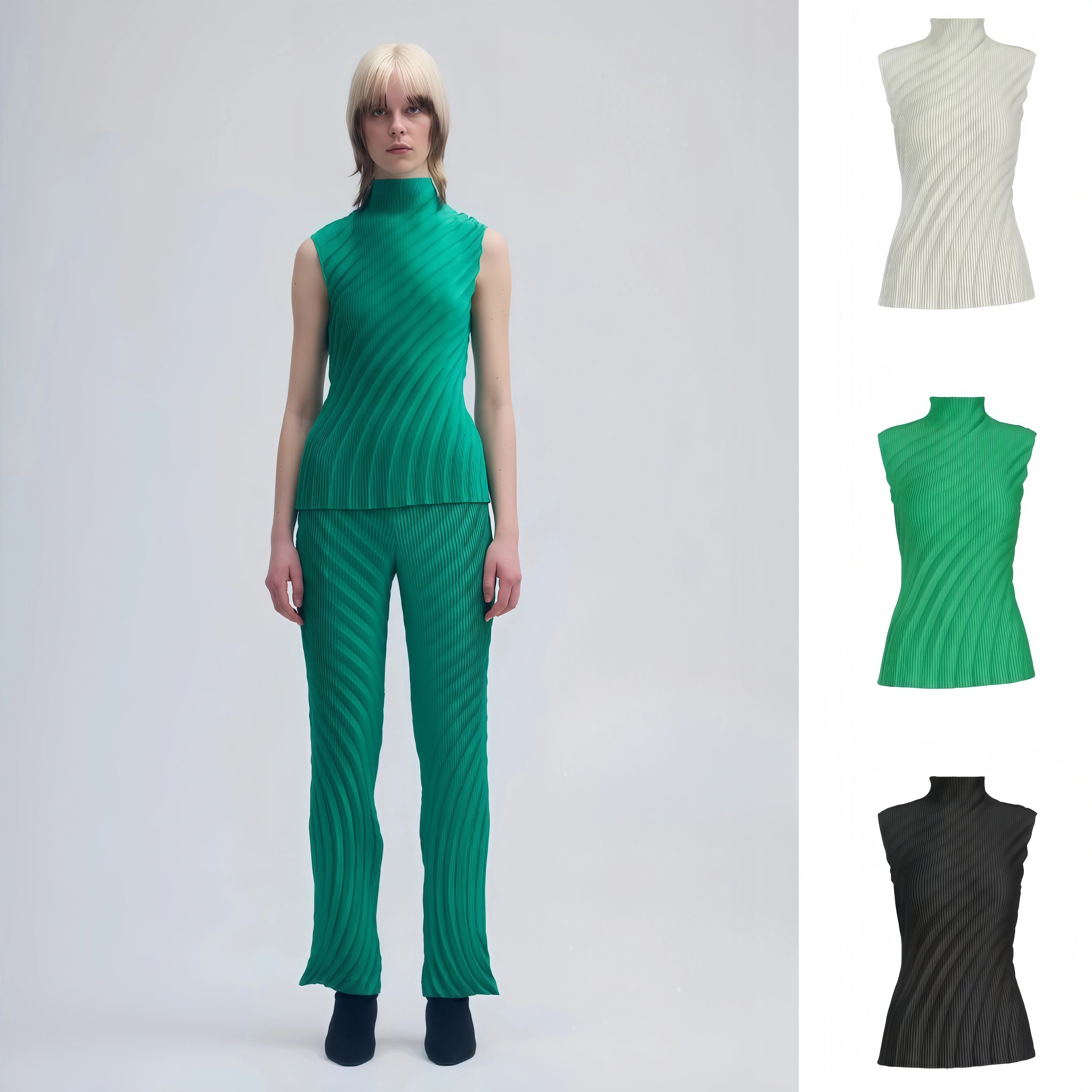 Miyake plissé couleur unie débardeur 2025 été nouveau