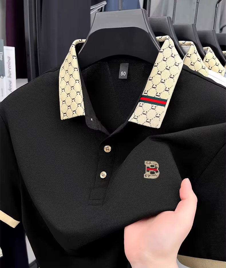 Marque de luxe B lettre en relief polo à manches courtes hommes été léger respirant nouvelle mode couleur bloquée revers T-shirt