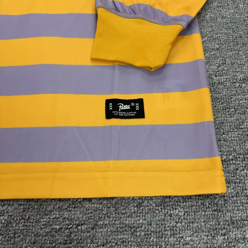 T-shirt à manches longues unisexe à col rond, motif tête de léopard brodé Patta, rayures noires et jaunes, style maillot de football ample