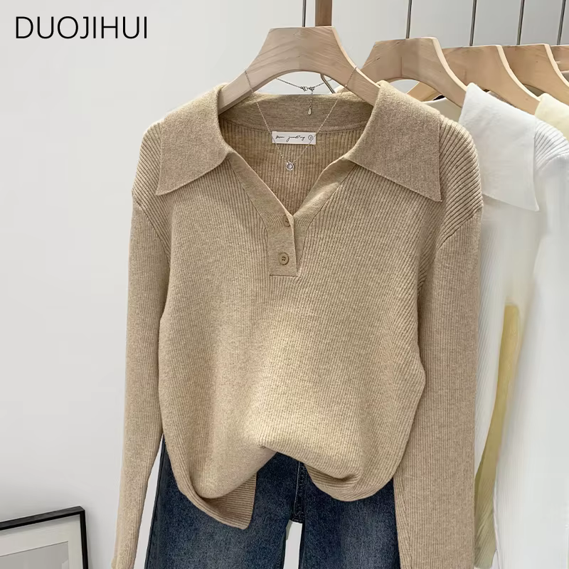 Pull à Manches sulfet Col Polo pour Femme