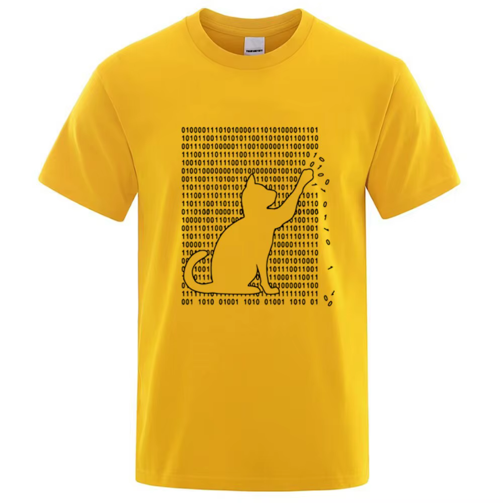 T-shirt en coton avec motif de chat formé par une matrice numérique