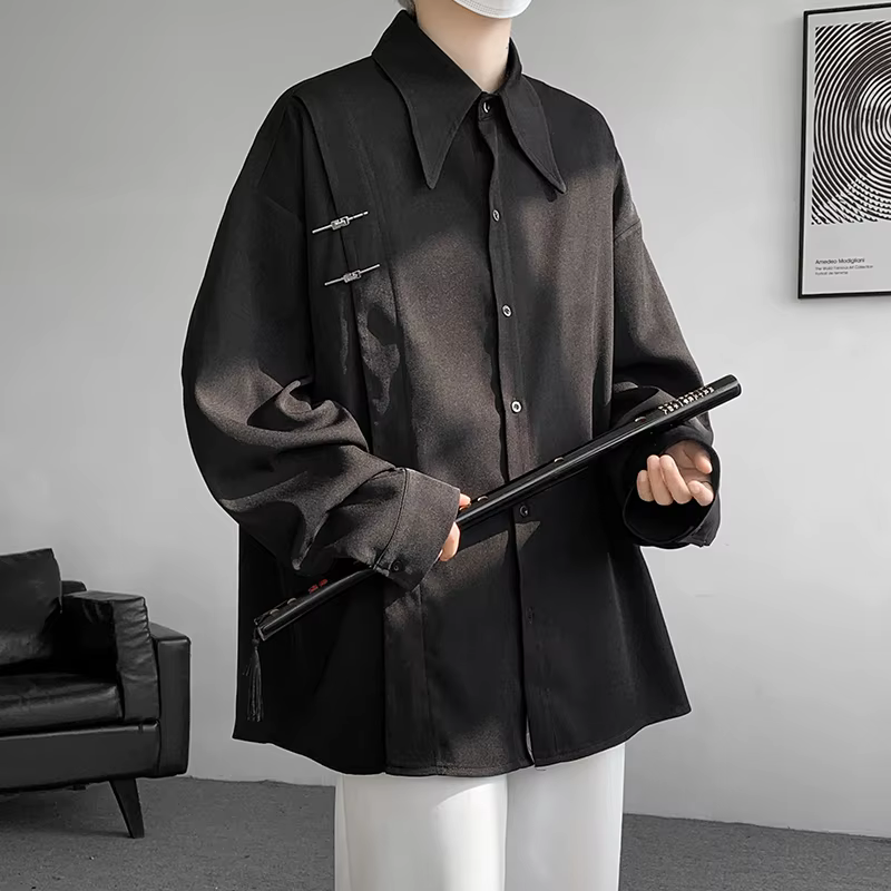 Chemises à manches longues monochromes pour hommes, chemisier surdimensionné décontracté, mode masculine, vêtements simples, grande taille, 5XL-M, printemps, été, haute qualité, 2024