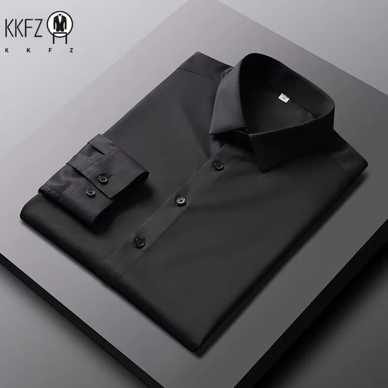 Chemise à manches longues décontractée pour hommes, chemise d'affaires à la mode, solide, non repassage et déformable