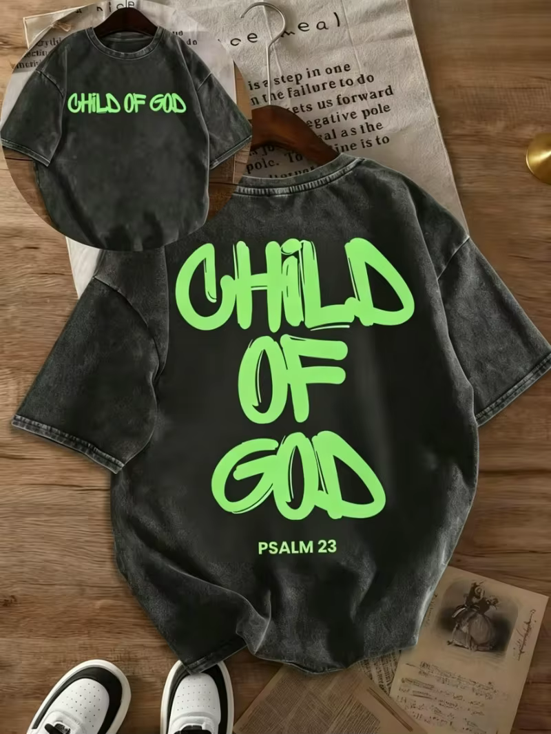 T-shirt graphique vintage délavé « CHILD OF GOD Psalm 23 »