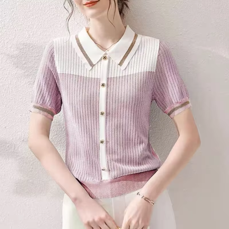 Polo femme bouton T-shirts tricoté mince
