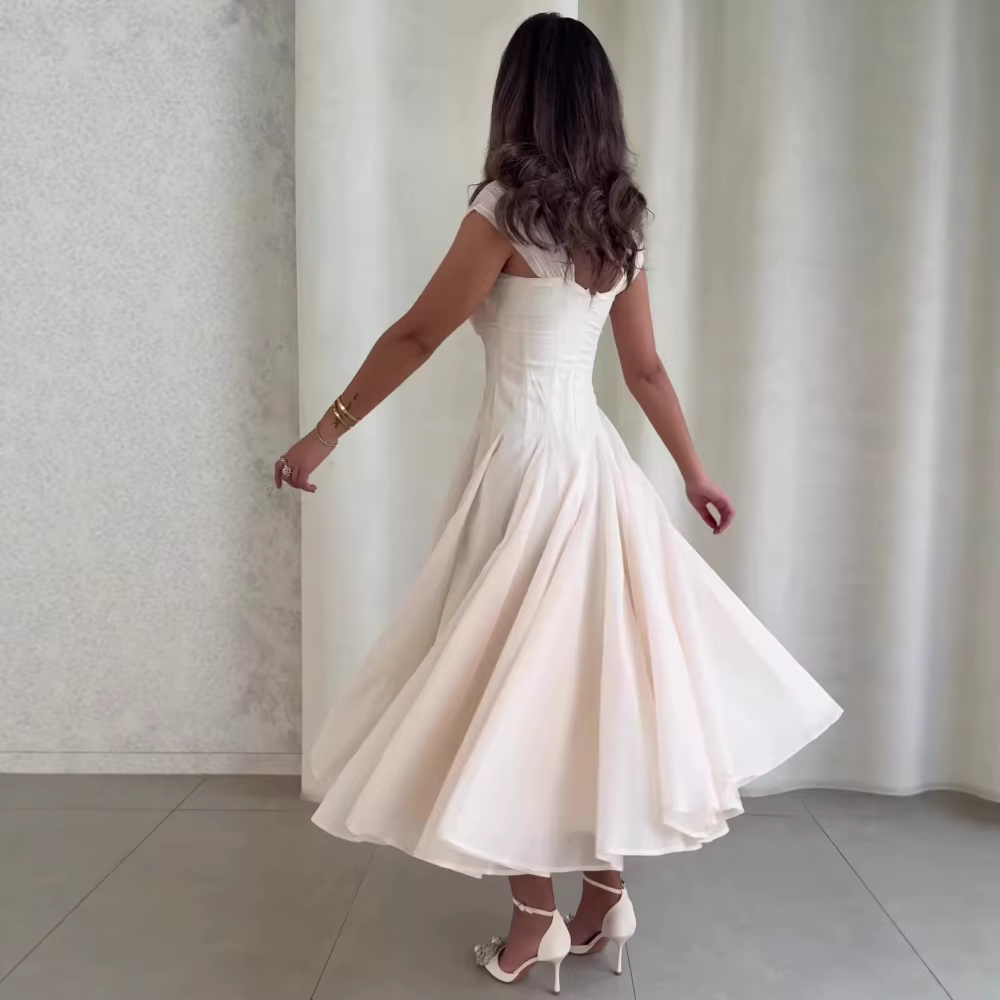 VGH français doux robes d'été pour les femmes col carré sans manches tunique maille Dates fête bouffée longue robe femme vêtements Style