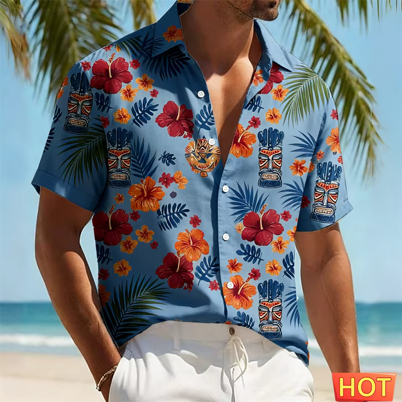 Chemise hawaïenne Tiki pour homme