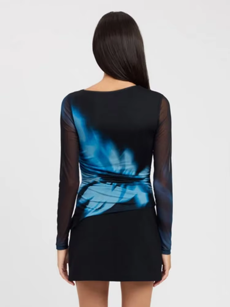 T-shirt imprimé à manches longues en maille pour femmes