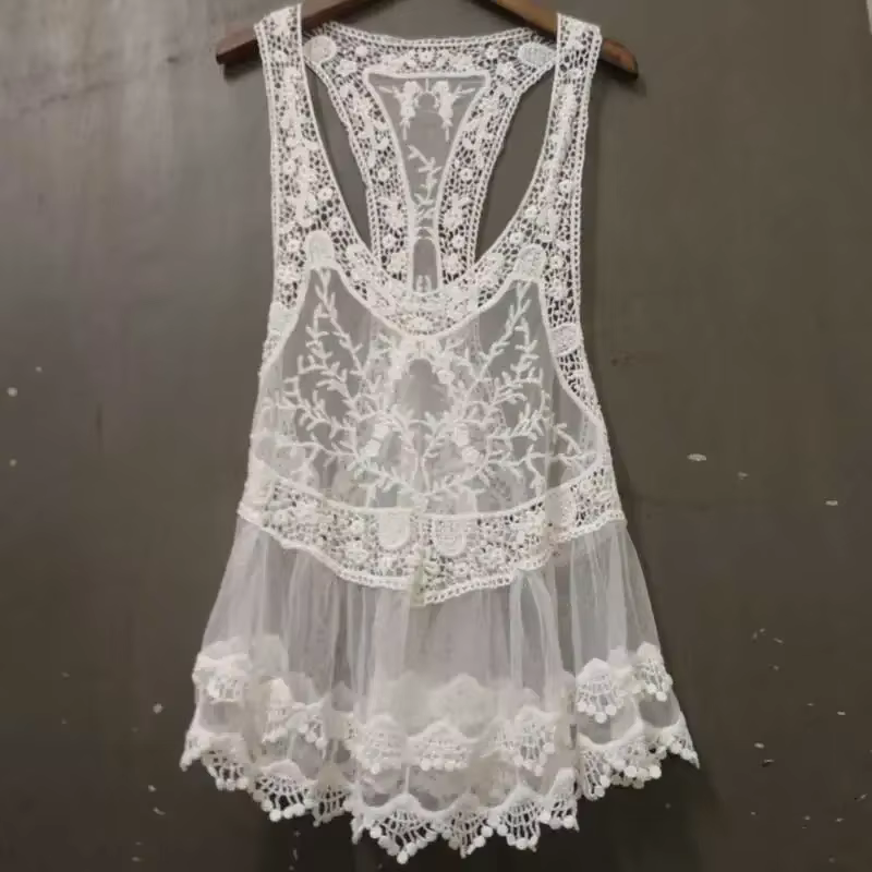 INSPIRED-Débardeur en dentelle crochetée style bohème pour femme