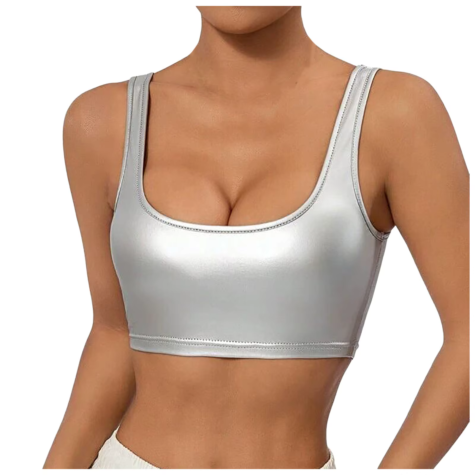 Débardeurs pour femmes 1 pièce body en cuir sous-vêtements Sexy col carré sans manches minceur Camisole intégré