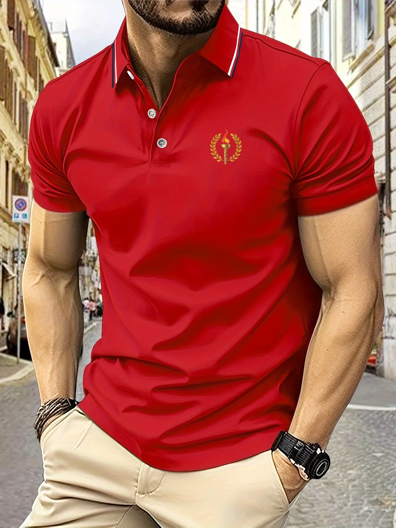 2025 nouveaux hommes Polo torche motif imprimé été revers rayures