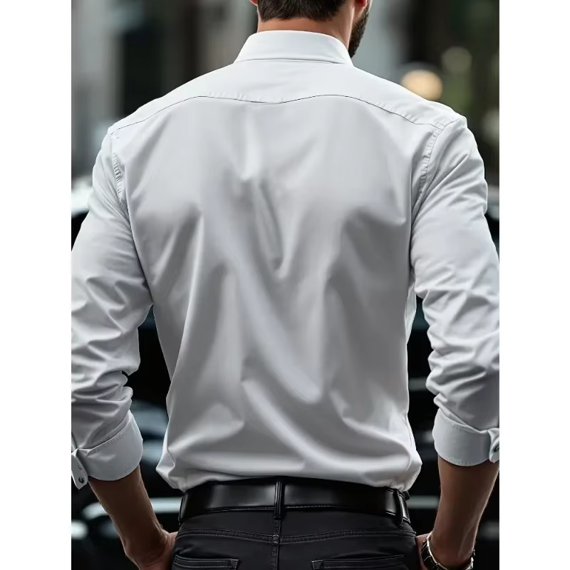 2025 chemise pour hommes flambant neuf couleur unie à manches longues intelligent décontracté quatre saisons élastique