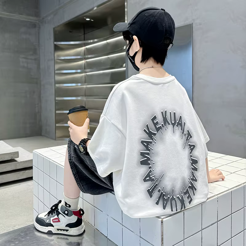 Enfants garçons T-Shirt été couverture en coton adolescent dessin animé motif lâche mode t-shirts à manches courtes
