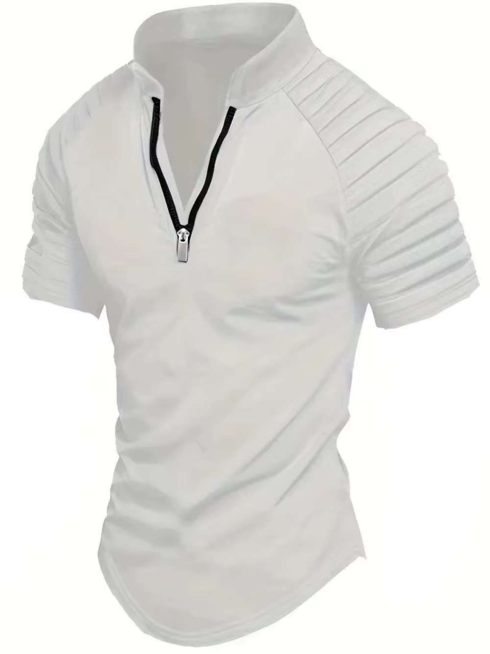POLO pour hommes printemps sport couleur unie col montant plissé fermeture éclair respirant décontracté été haut tendance à manches courtes