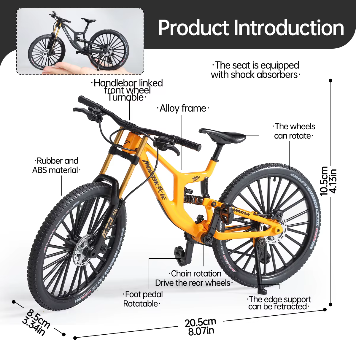 Modèle de VTT en alliage 1:8 avec base - comprend des engrenages réalistes et une suspension double